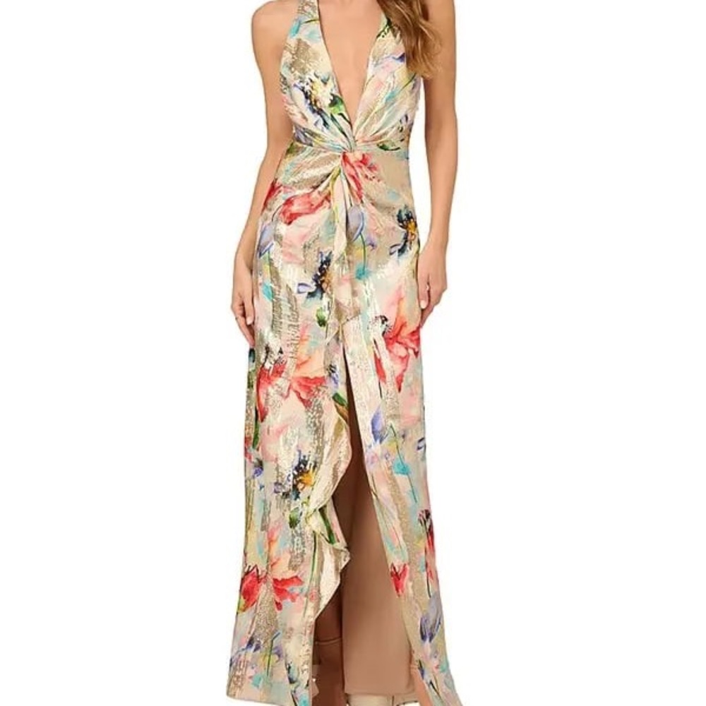 Floral Twist Halter Maxi Dress in Multi